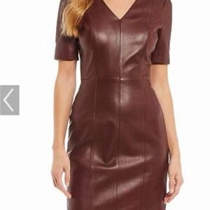 Retired ANTONIO MELANI Burgundy Faux- Leather Mini Dress